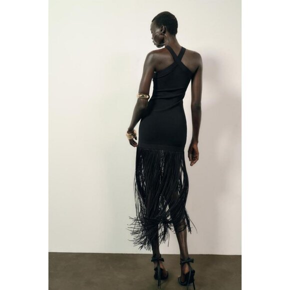 ZARA STRETCH LONG DRESS WITH FRINGING - Picture 7 of 12